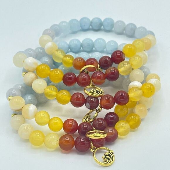 Mountain wave carnelian yellow agate honey calcite aquamarine beaded stretch bra - Picture 12 of 13